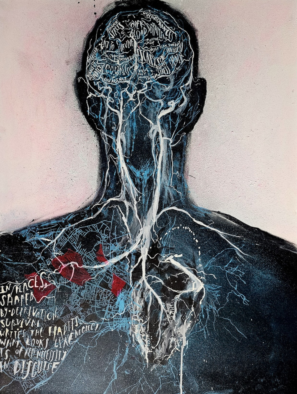 Illustration of a head an shoulders with veins and description of illnesses.