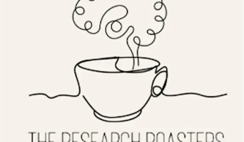 Line drawing of a steaming coffee cup with